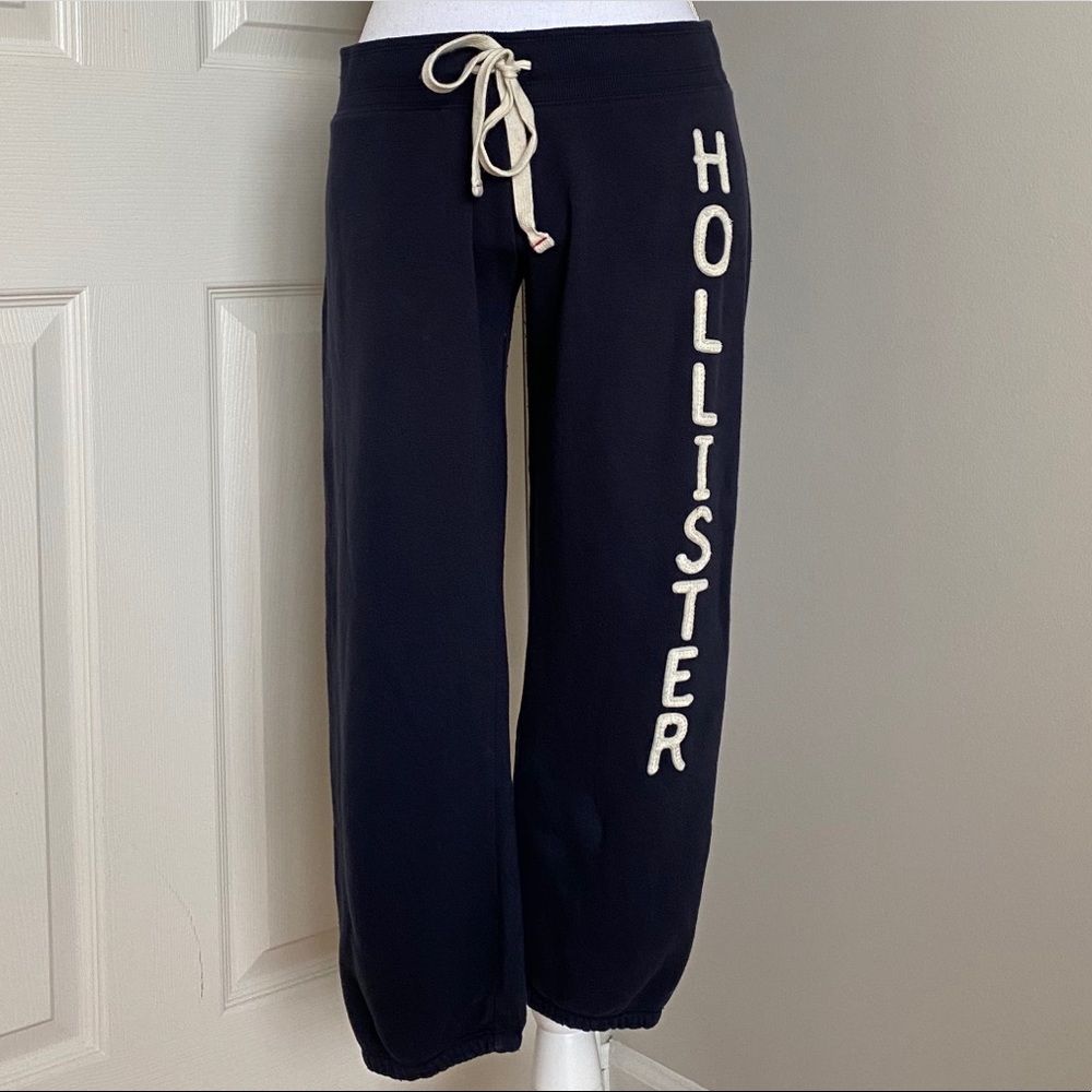 Hollister Navy Logo Cropped Jogger Sweat Pants